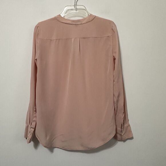 J Crew Silk Popover Top 2 Pale Pink Long Sleeve V Neck Ladder Stitch Career Work - Picture 9 of 9
